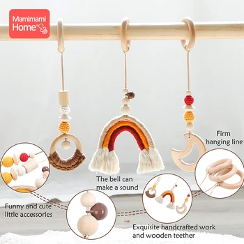 

1Set Baby Play Gym Moon Wooden Pendant BPA Free Food Grade Wooden Teether Toys Ring Of Toy Wooden Blank Baby Products Nurse Gift
