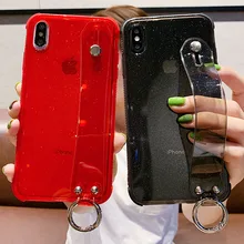 Блестящий держатель для пудры чехол для телефона для iPhone 11 X XR XS Max 6 6S 7 8 Plus прозрачный мягкий ТПУ ремешок противоударный чехол