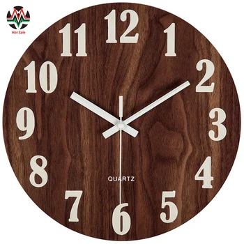 

12 Inch Night Light Function Wooden Wall Clock Vintage Rustic Country Tuscan Style For Kitchen Office Home Silent & Non-Ticking