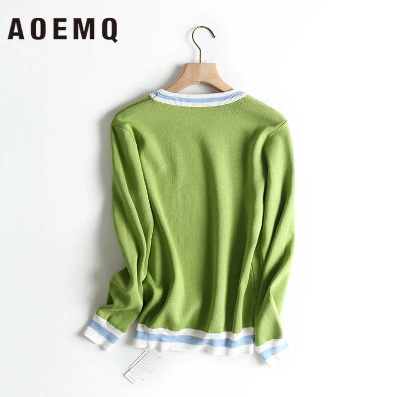 AOEMQ/зимние свитера с круглым вырезом; 3 цвета; Повседневные свитера в полоску; сезон осень; Большие скидки; хлопковые свитера; женская одежда