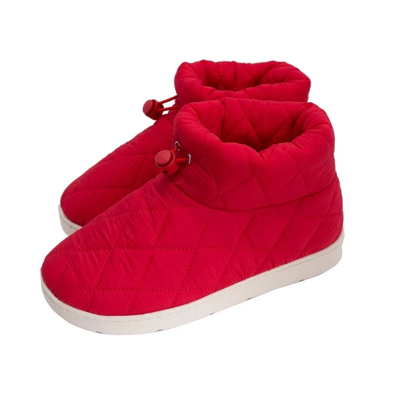 ASIFN Men's Slippers with Fur Winter Warm Lightweight Women Home Indoor Thick Slip Non-slip Slipper Cotton Zapatos De Mujer - Цвет: Красный