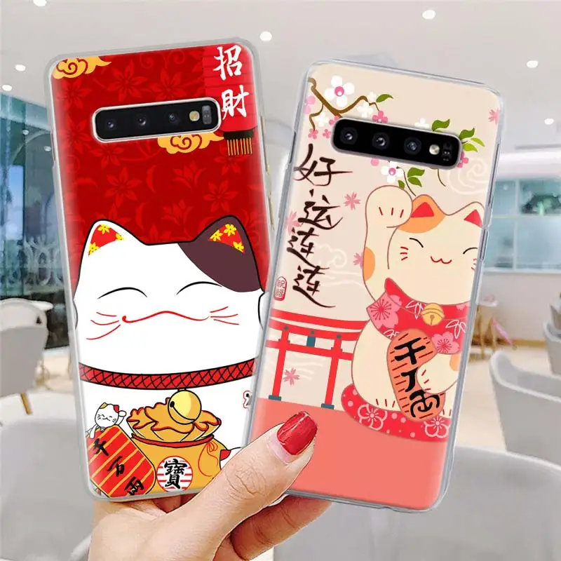 Манеки Неко Монета на удачу кошка телефонные чехлы для samsung Galaxy S10e S10 Note 10 Plus S8 S9 Plus 9 8 S6 S7 Edge жесткий чехол