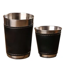 4 шт./лот посуда для походов дорожные чашки набор для пикника приборы из нержавеющей стали винный стакан для пива стаканы для виски из искусственной кожи