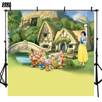

DAWNKNOW Cartoon Snow White and Seven Dwarfs Photography Background Photocall Baby Photo Shoot Backdrops For Children lv915