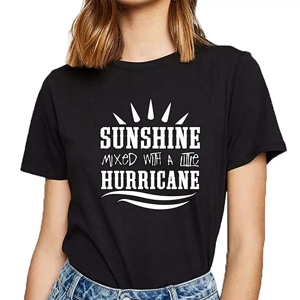 Camisa de t camisa feminina sol com uma pequena mistura de furacão solto ajuste básico impressão preta camiseta feminina|Camisetas| - AliExpress