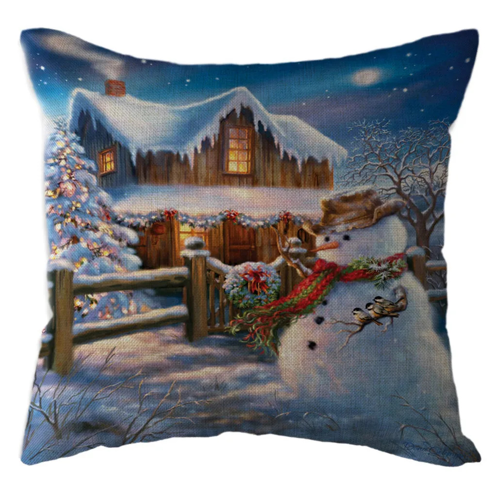 Christmas Snowman Pillow Case Linen Throw Cushion Cover For Home Sofa Decor Pillow Case Decorative Pillows Kussenhoes