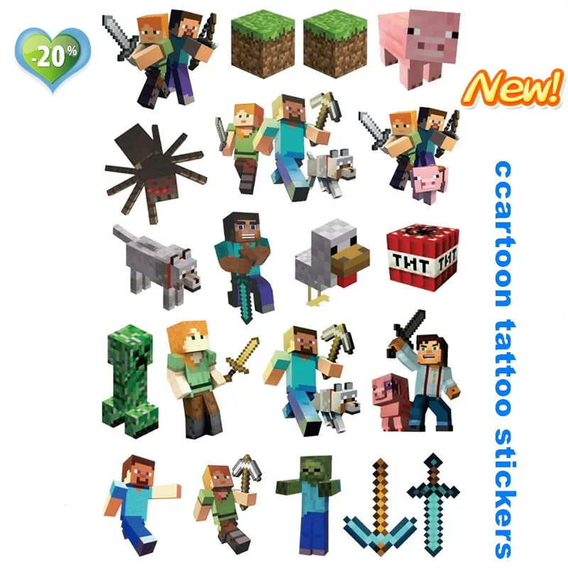 Waterproof Temporary Tattoo Sticker Fake Tattoos for Men Women Minecrafts Cartoon Tattoo Stickers Kids Stickers Gift Stickers