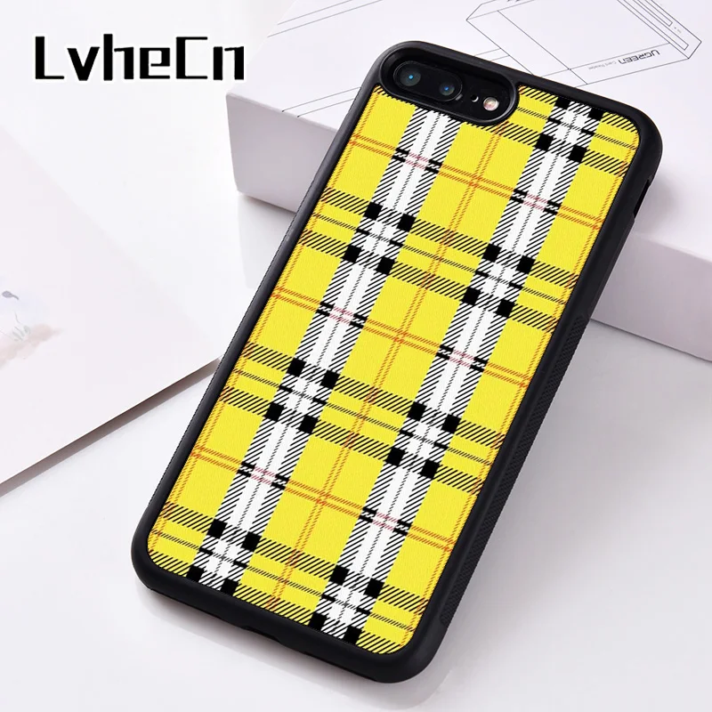 LvheCn Silicone Phone Case Cover For iPhone 6 6S 7 8 Plus 5 5S SE X XS XR 11 12 MINI PRO MAX Yellow Plaid Chic | Мобильные телефоны