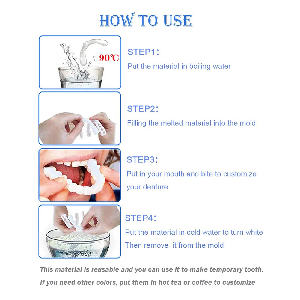 Teeth Veneers Whitening Dentures Temporary False Teeth Cover Imitation Braces for Perfect Smile for Men Women