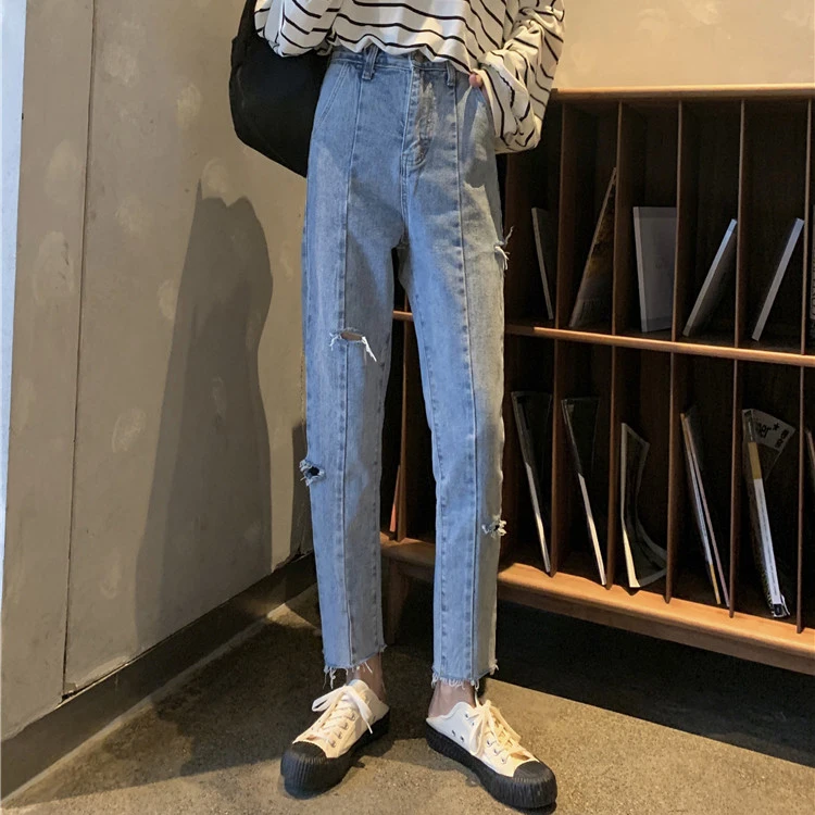 HziriP джинсы с высокой талией джинсовые прямые повседневные универсальные 2019 стильные тонкие осенние женские брюки большого размера длиной