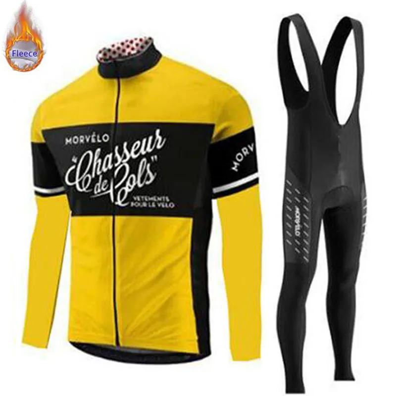 New Morvelo Cycling Jersey Winter Thermal Fleece Long Sleeve Set Racing Pro team Bike Clothing Maillot Ropa Ciclismo Hombre