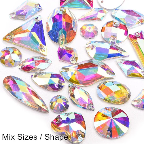 Resin All Shapes Crystal AB Round Sew On Rhinestones Flatback стразы Sewing Rhinestone Wedding Dress F0178 - Цвет: Mix Sizes Shapes