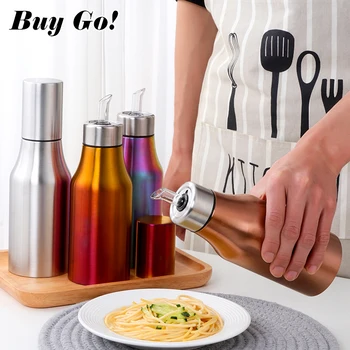 

Kitchen Stainless Steel Leakproof Spout Olive Oil Bottle Oiler Spice Jar Sauce Vinegar Bottle Dust-proof Oil Dispenser Practical