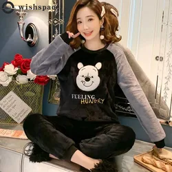 Ms Han Edition with Thick Flannel Pajamas Autumn and Winter Hot Style Coral Fleece Can Wear Outside Leisurewear Female Two-piece