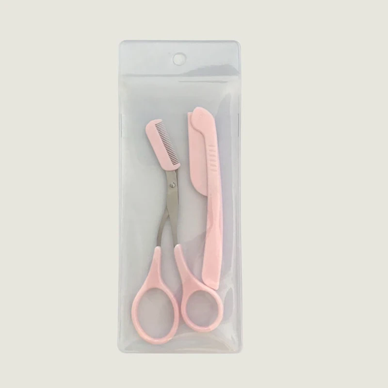 Eyebrow Trimmer Black Pink Eyebrow Shaping Knife And Scissors Two-Piece Suit For Women Beauty Tools Shaving Eyebrows Tool Set - Цвет: Eyebrow cut black