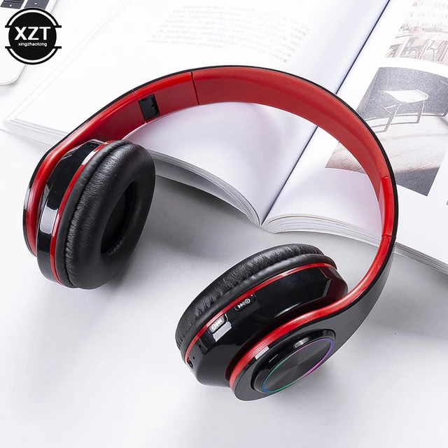 Auriculares inalámbricos plegables con Bluetooth, cascos con reducción de  ruido, luz LED, micrófono, estéreo, música, teléfono, auriculares grandes -  AliExpress