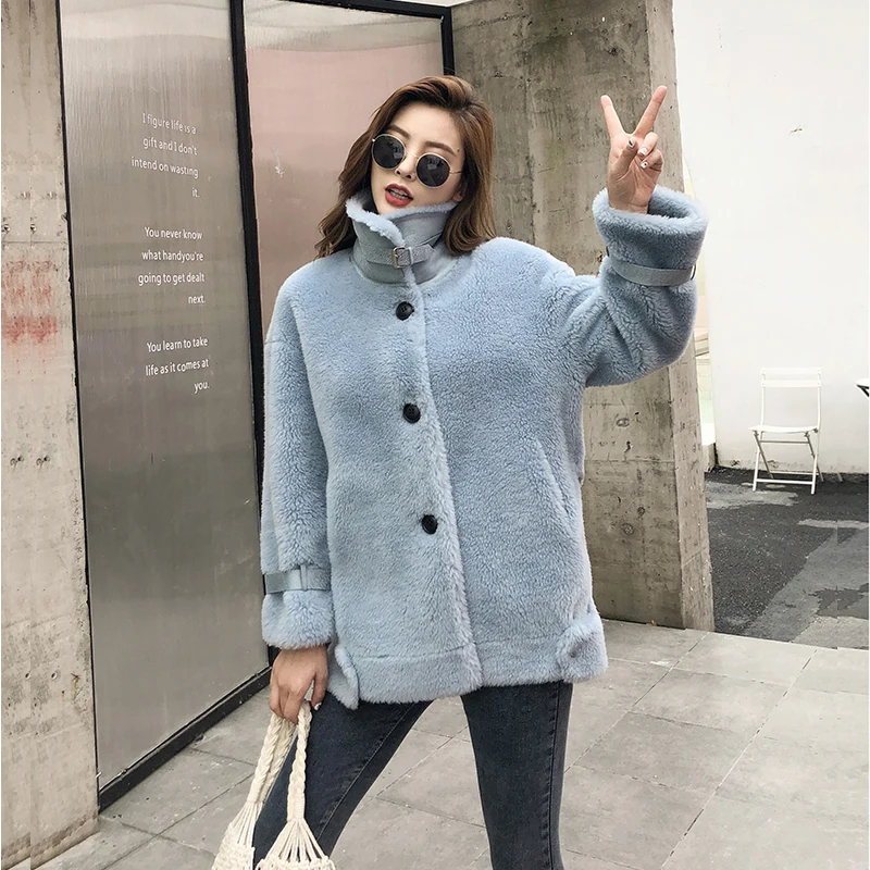 Новинка 2019 пальто из гранулированной овечьей шерсти Женское натурального