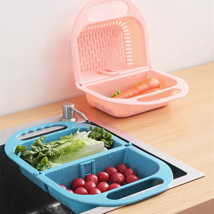 Kitchen Folding Drain Basket Plastic Vegetable Washing Basin Household Washing Storage Fruit Basket Strainers Kitchen Tool