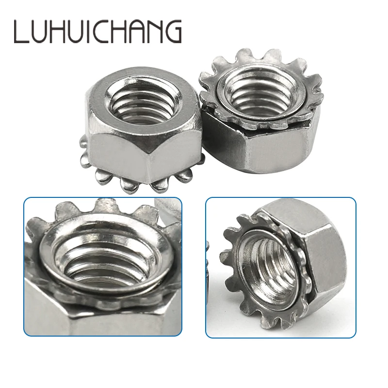 LUHUICHANG [M3 M4 M5 M6 M8] K type Стопорная гайка никелированные гайки для кепса зубчатая Шестигранная гайка|Гайки| |