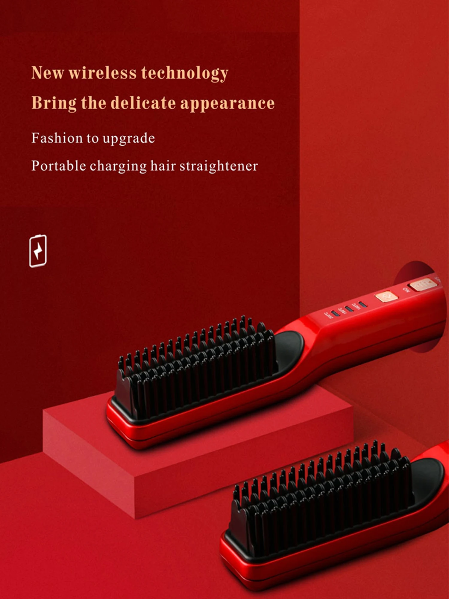 Description Picture 4 of itemCordless Beard Straightener Hair Comb Brush USB Rechargeable Wireless Anti Static Quick Heated Hair Straightening Styling Tools