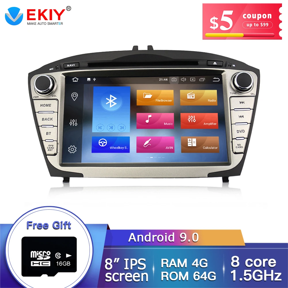 EKIY " ips Автомобильный мультимедийный плеер Android 9,0 для hyundai/IX35/TUCSON 2009- Авторадио 2 Din gps навигация 4G+ 64G OBD2 Wifi