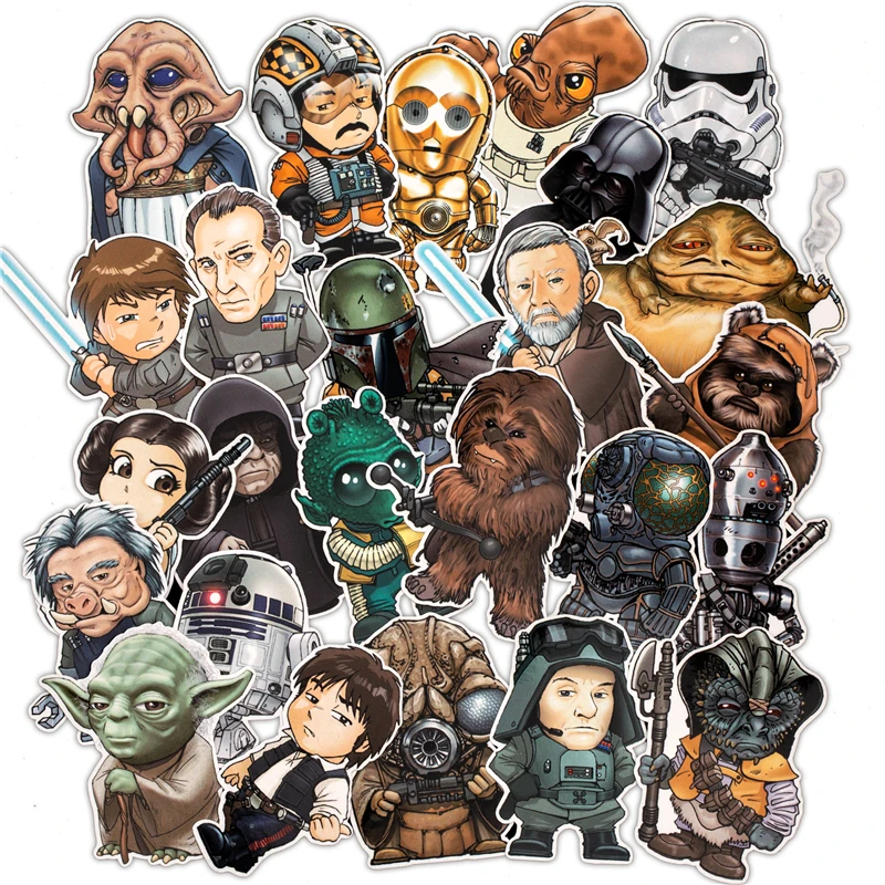 

24PCS Star Wars Stickers Cartoon Character pattern Sticker For Skateboard Guitar Luggage Motorcycle Car Phone Laptop PVC Sticker
