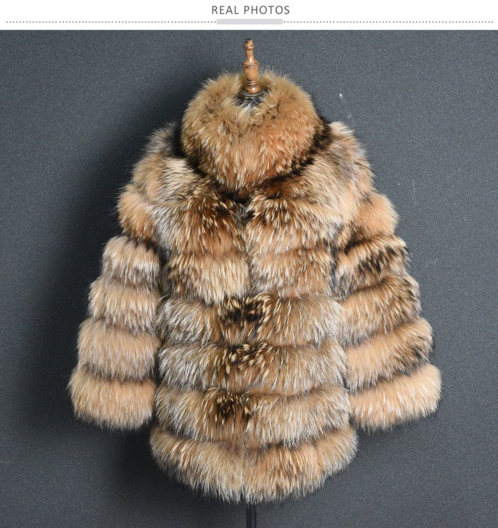 Women's Genuine Raccoon Fur Long Coats Female Luxury Natural Fur Outerwear Winter Overcoat Thick Warm S7610
