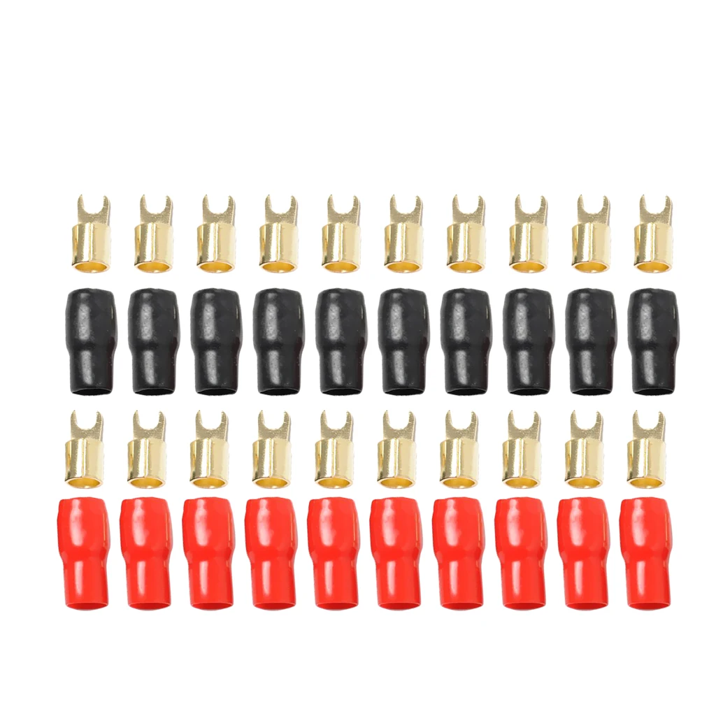 10 Pairs 4 AWG Car Electronics Fork Terminals Connectors Brass Contact