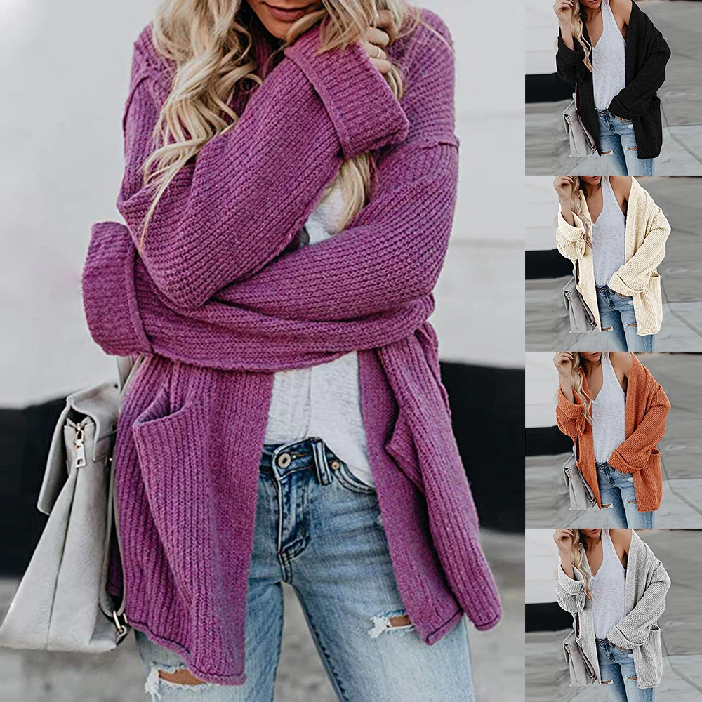 

Puimentiua 2019 Womens Oversized Long Sleeve Draped Cardigan Open Front Lightweight Loose Knit Sweaters with Pockets