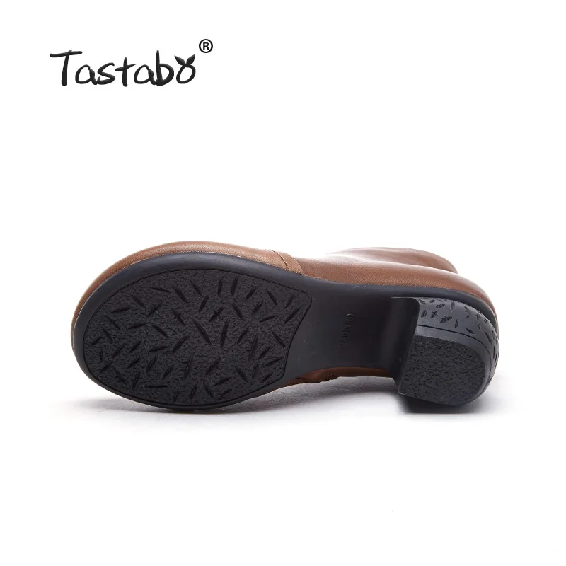 Tastabo manual Genuine Leather high heel women's boots Black brown Vintage texture S3655-3 Comfortable shoes Wear-resistant