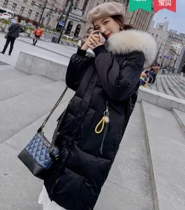 black Jacket New Woman Overknee Down Cotton Long Overcoat Coltsfoot Cotton Thick warm Jacket Loose Fur collar Coat Female Tide G102 - Цвет: black