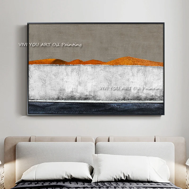 

Hand Painted Abstract Ocean Oil Painting Grey Orange Large Wall Art Modern New Design Office Wall Canvas Home Decoration Gift
