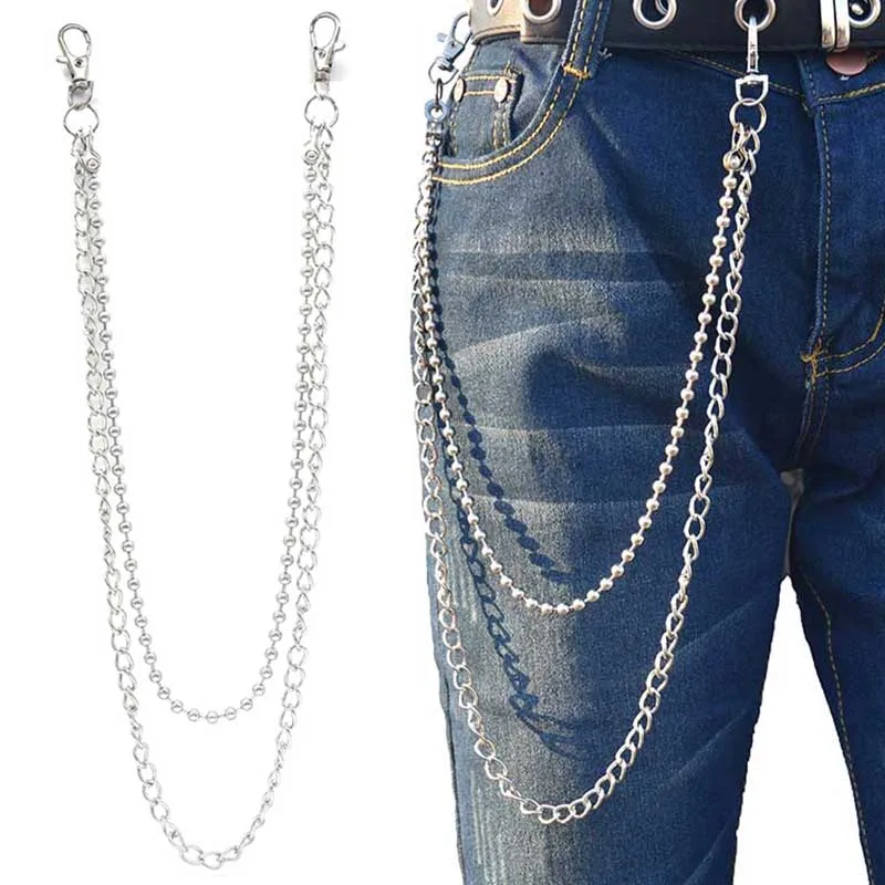 Silber Huture Geldb/örsen Kette Hosenkette Metallkette Lange Brieftasche Schl/üssel Brieftasche Kette Verschluss Kette Doppelkette Jeans Hose Kette Punk Schl/üsselanh/änger mit Kette f/ür Biker Trucker