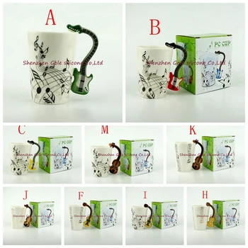 

60pcs/lot Acoustic Guitar Ceramic Coffee Mugs Creative Music Note Milk Coffee Tea Cups Home Office Mugs Novelty Gifts