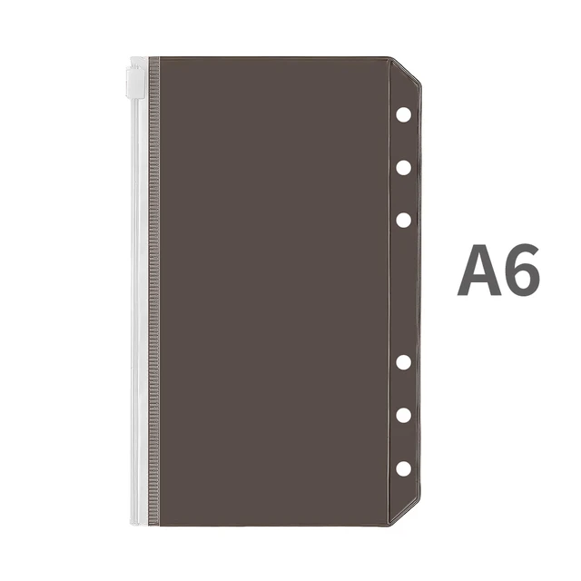 A5/A6 Binder Pockets PVC Binder Loose Leaf Bag Colorful Zipper Folders For 6-Ring Notebook Binder Pouch Document Filing Bags A6-Black
