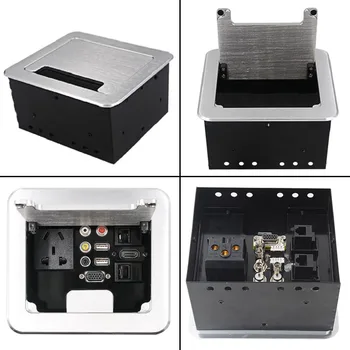 

Multimedia Wall Desktop Power Socket Brushed Silver/Black Aluminium Alloy Plate Audio Table Outlet AV XLR HDMI VGA USB Ports