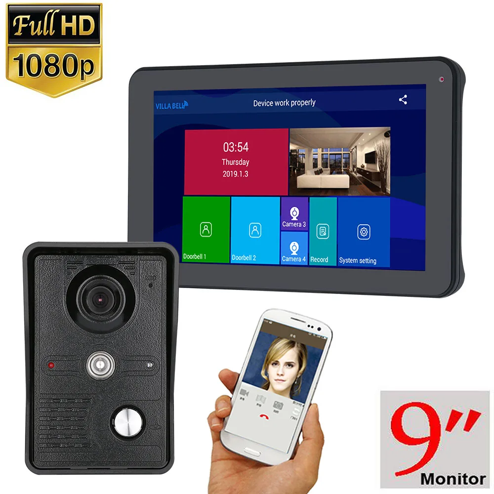 9 Inch Wireless Wifi Smart IP Video Doorbell Intercom System ,1xTouch Screen Monitor with 1x1080P Wired Door Phone Camera 9 Inch Wireless Wifi Smart IP Video Doorbell Intercom System ,1xTouch Screen Monitor with 1x1080P Wired Door Phone Camera