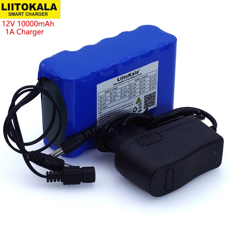 Liitokala 12 v 10Ah 18650 li-lon Aku 10000 mah с печатной платой BMS DC 5 5*2 1mm + 6 1A зарядное устройство |