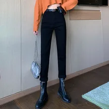 Genayooa джинсы бойфренды для женщин; Большие размеры Высокая Талия Джинсы черный плюш; джинсовые брюки для мальчиков для дамские шаровары Highstreet