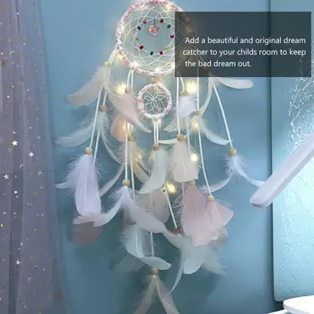 

Wall Dreamcatcher Led Handmade Feather Dream Catcher Braided Wind Chimes Art For Room Decoration Hanging Home Decor Decoration