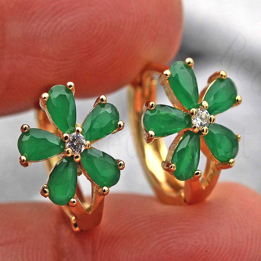 

Summer Trendy Hoop Earrings for Women's earrings Gold Filled Green Flower Waterdrop Cubic Zirconia Earring Wedding accessories