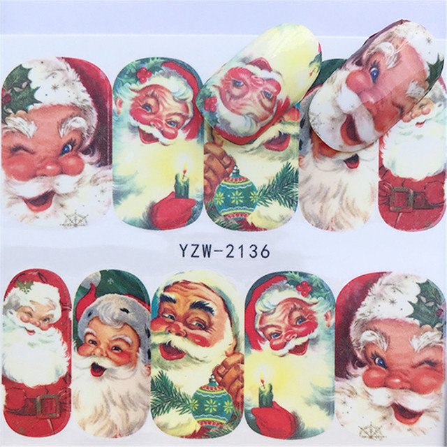 Sheet 3D Nail Stickers Christmas Decorations Deer Santa Claus Sliders Adhesive Nail Decals UV Gel Polish Wraps Tips