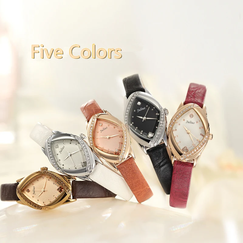 Julius Lady Women's Watch Japan Quartz Hours Fine Fashion Clock Bracelet Leather CZ Rhinestone Girl's Birthday Gift Box 660