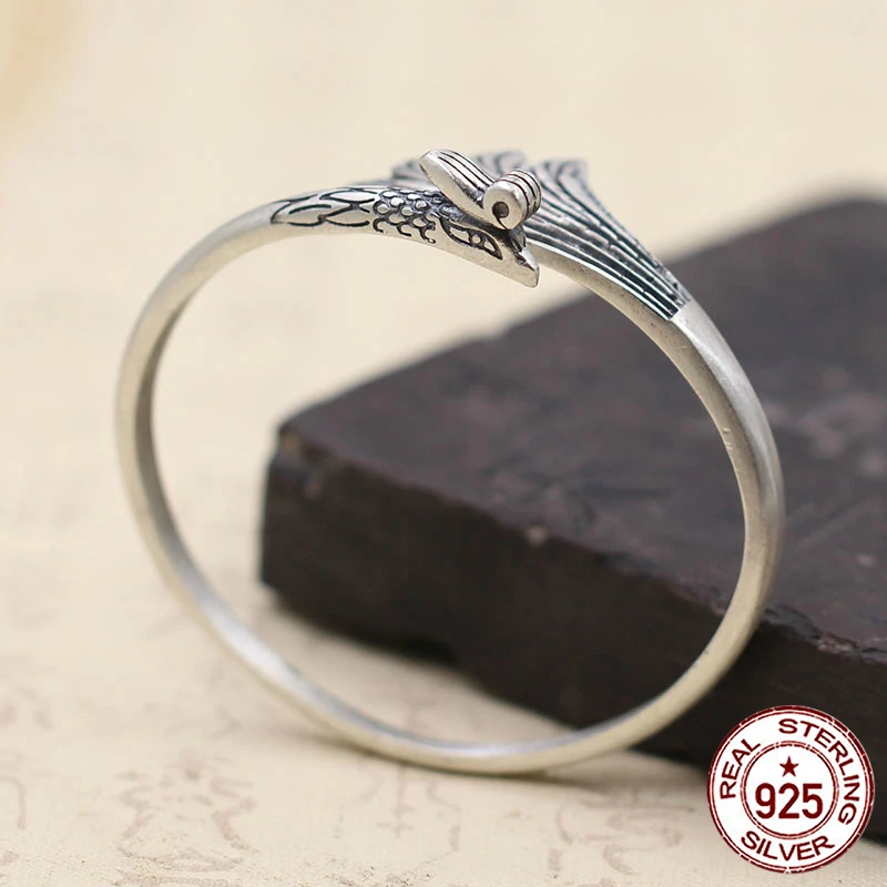

100% 925 sterling silver men women Bangles bracelet personality fashion classic retro jewelry phoenix opening style 2018 new hot