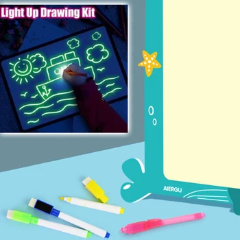 

Light Up Drawing Kit Fluorescence Pen Kids Light In Dark Scrawling Board Highlighter With Pattern Stencil Free Shipping