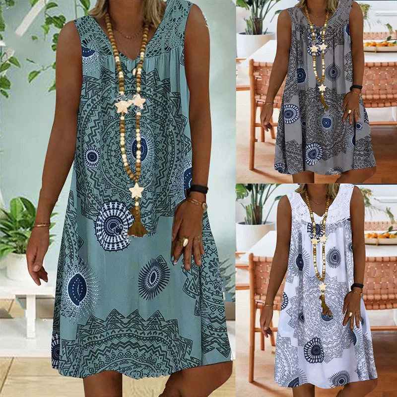 Vestido de verano sin mangas con cuello en V, talla grande, novedad de verano