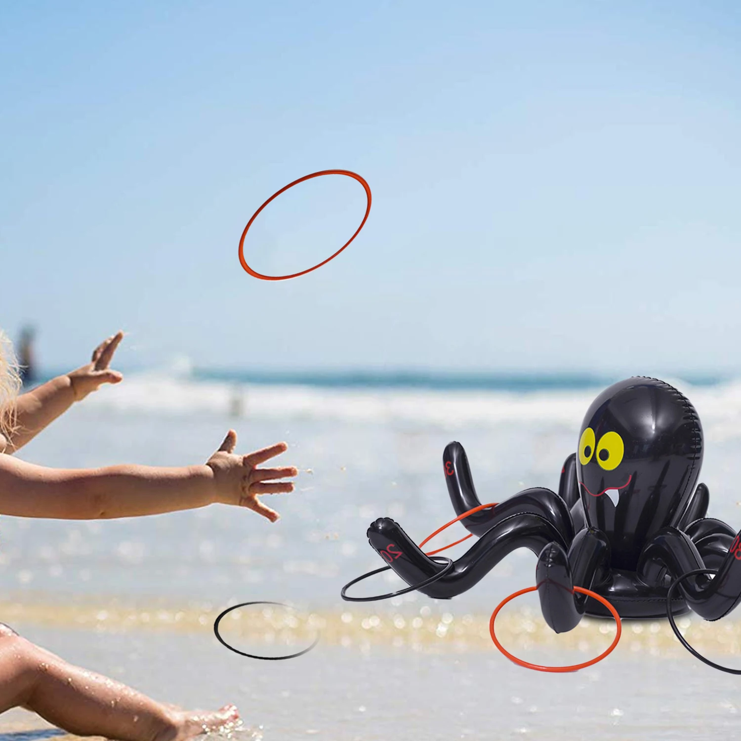 

Behogar Portable Inflatable Spider Ring Toss Game Toy with 4PCS Rings for Kids Halloween Home Garden School Beach Party Supplies