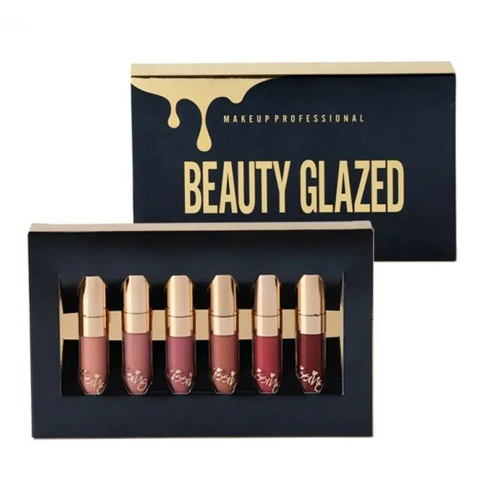 Набор матовых жидких блесков для губ Beauty Glazed набор из 6 шт. подарок на день