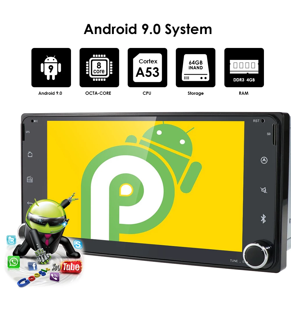 " 2Din Android9,0 автомобильный dvd-плеер радио для Toyota Hilux Corolla Camry Prado RAV4 Octa-Core Mirror Link wifi 4G стерео головное устройство