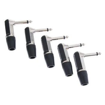 

5pcs 6.35mm 1/4'' Right Angle Plug Guitar Audio Cable Connector Black